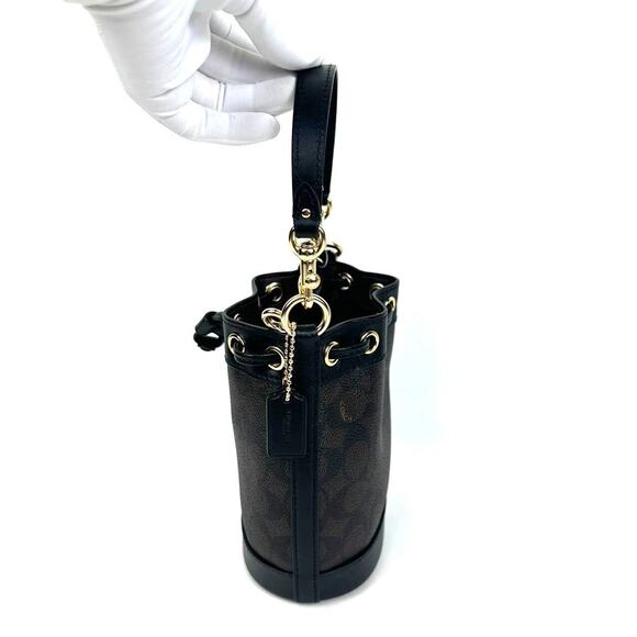 NWT Coach Mini Bucket Bag In Signature Canvas in Walnut/Black CW299 - Picture 7 of 12